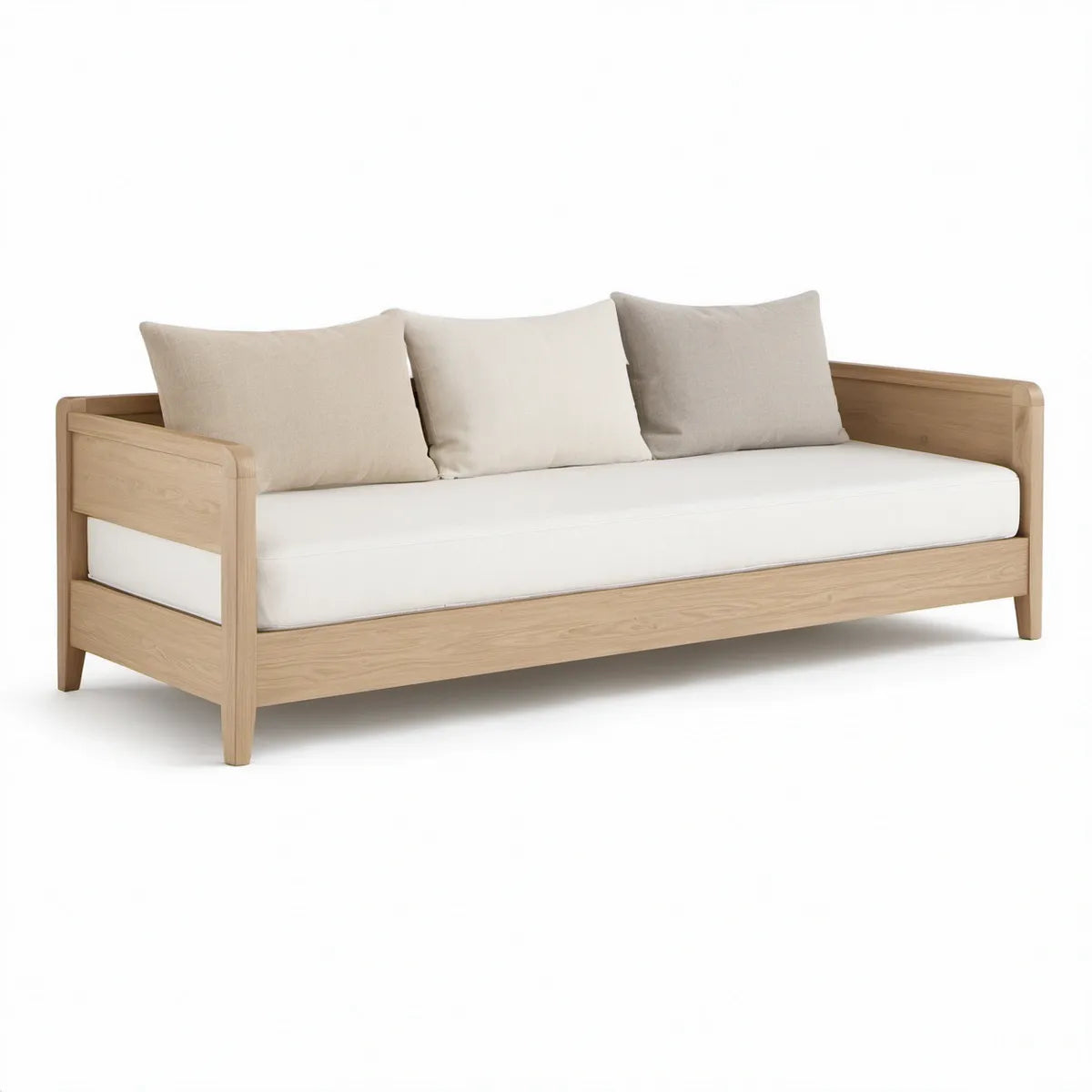 Sovesofa i massivt egetræ, 200 x 80 cm, natur/råhvid/beige