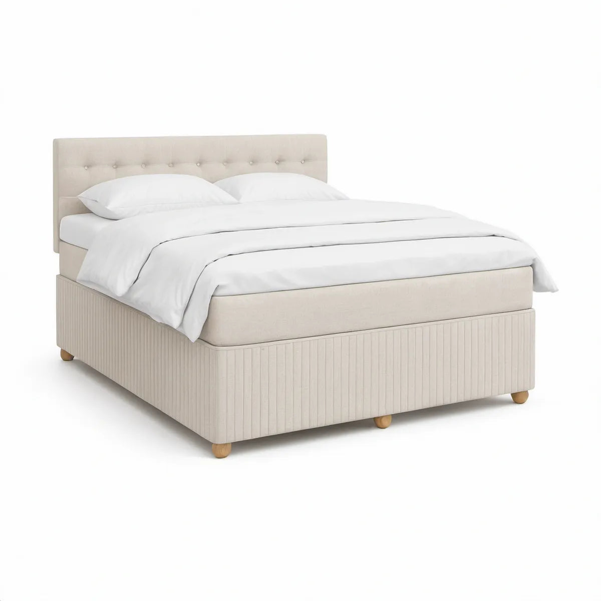 Polstret dobbeltseng med knapdetaljer 180 x 200 cm i beige/natur