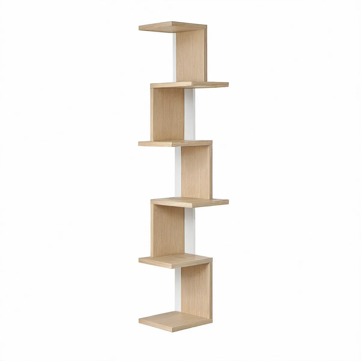 Zigzagformet bogreol med 6 hylder, 40 x 24 x 180 cm, natur eg