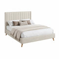 Polstret seng 160 x 200 cm med rektangulær sengegavl i beige polyester