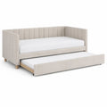 Beige sovesofa med udtræksseng, 2 sovepladser 90 x 200 cm, 210 x 100 x 85 cm