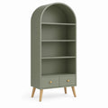 Bueformet grøn MDF-reol med 2 skuffer, 80 x 40 x 180 cm