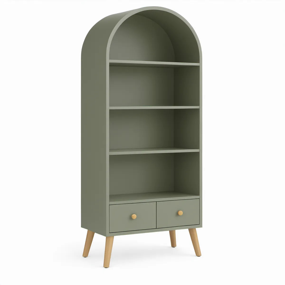 Bueformet grøn MDF-reol med 2 skuffer, 80 x 40 x 180 cm