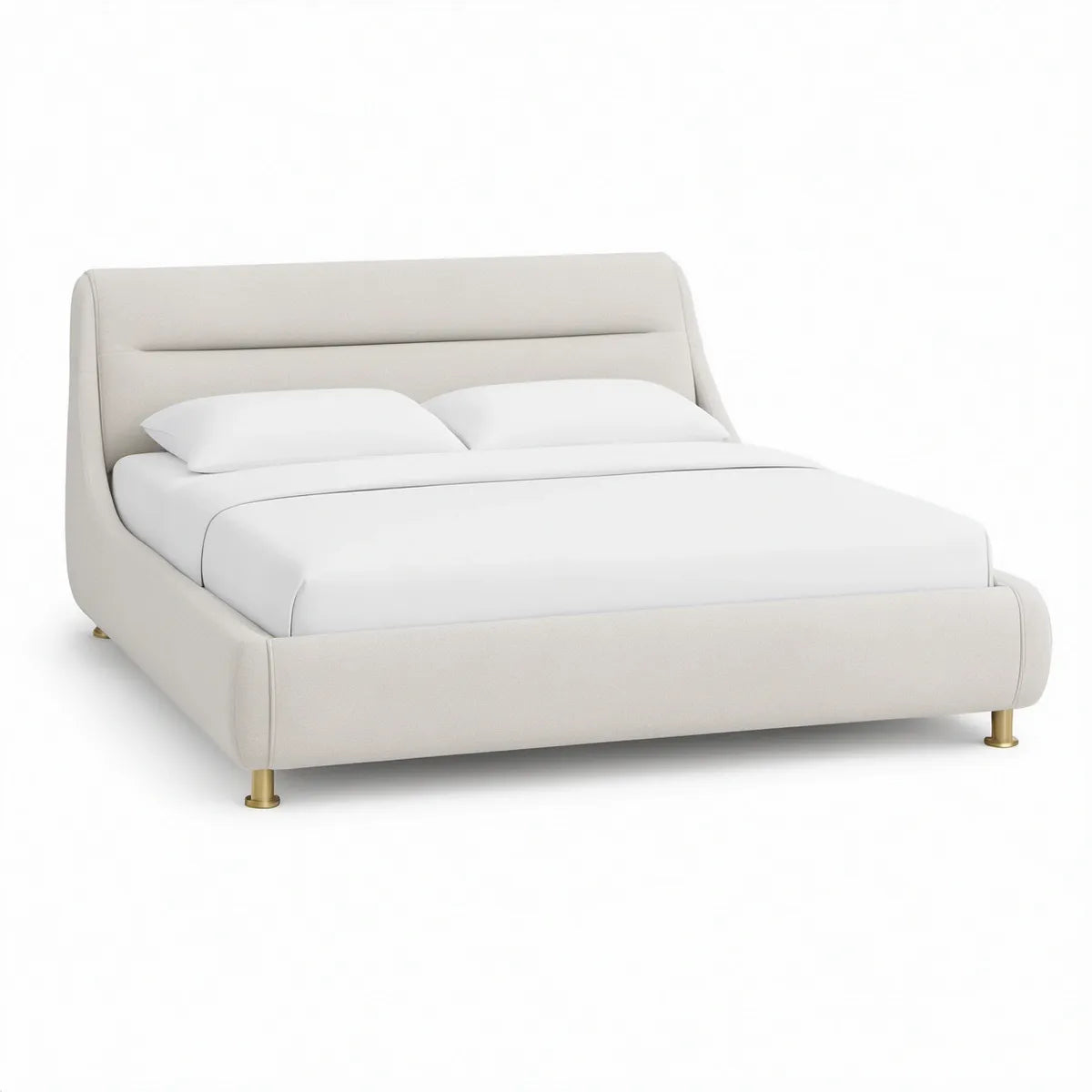 Polstret dobbeltseng med buet sengegavl 160 x 200 cm i cremehvid polyester